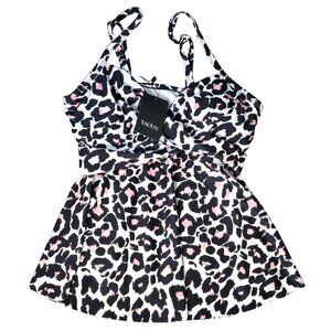 NWT | Leopard Cheetah Print Swim Tankini Top Skirted Flounce Hem | Medium